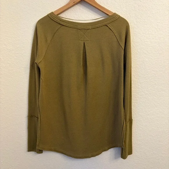 We The Free Thermal Top XS Olive Green Waffle Knit Grunge Indie Oversized Tunic - Picture 7 of 11